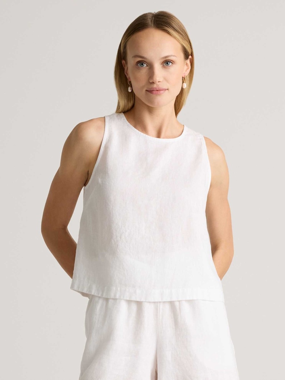Quince White 100% European Linen Cropped Tank In Size M NWT